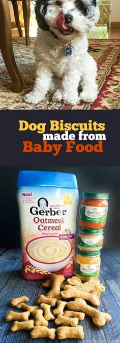 dog biscuits made from baby food and an image of a puppy sitting on the floor