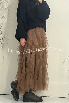 Details Size Chart Our distinctive clothing will add instant style to your wardrobe..   Length: Ankle-Length Material: Tulle Sleeve Type: Sleeveless Neckline: Tutu Fashion, Tulle Outfit, Gonna Midi, Trendy Outfits Winter, Tulle Sleeves, Winter Attire, Formal Casual, Mesh Skirt, Autumn Style