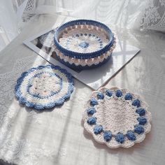 Rose Collection - Handmade Crochet Storage Basket - Blue Crochet Storage Basket, Knit Coaster, Art Au Crochet, Christmas Knitting Patterns Free, Coasters Crochet, Crochet Storage Baskets, Crochet Storage, Crochet Coaster, Crochet Design Pattern