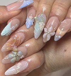 Seashell Nails, 3d Flower Nails, Summery Nails, Mermaid Nails, Really Cute Nails, Unique Acrylic Nails, Kawaii Nails, Beach Nails, Funky Nails