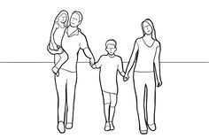 a line drawing of three people holding hands