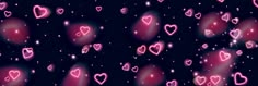 many pink hearts floating in the air with stars and sparkles around them on a black background