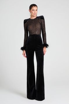 Monique Black Jumpsuit Mob Wife Outfit, Nadine Merabi, Womens Black Jumpsuit, Black Pajamas, Belt Top, Fitted Jumpsuit, Feather Trim, Red Jumpsuit, Style Looks