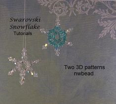 two snowflakes are hanging from a string on a curtain with the words swaroskik and snowflake instructions below