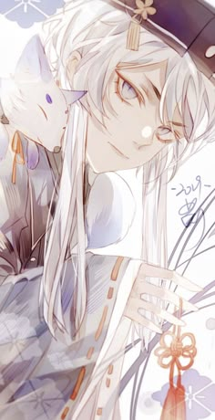 an anime character with long hair and white hair