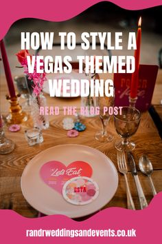 A image of a table design with pink plates and love heart place cards. Table filled with disco balls and poker chips. Old Vegas Wedding Theme, Las Vegas Themed Bridal Shower Ideas, Las Vegas Themed Wedding, Vegas Wedding Decorations, Vegas Wedding Decor, Vegas Themed Wedding Reception, Vegas Theme Wedding, Las Vegas Wedding Decor, Vegas Style Wedding