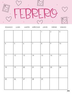 a calendar with hearts on it and the word ferbero written in pink ink