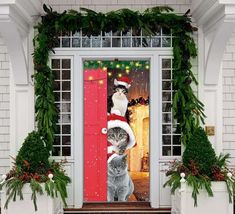 Fun & Festive Funny Cats Door Cover Merry Christmas & Santa Cats Xmas Decoration, Christmas Door Cover, Christmas Outdoor Decoration Funny Christmas Door, Funny Cows, Christmas Door Cover, Different Decorating Styles, Christmas Door Decoration, Door Wraps, Santa Cat, Merry Christmas Funny, Cat Door