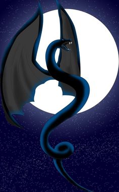 a black dragon flying in the night sky