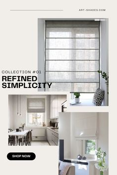 an advertisement for blinds with the words, collection 101 refiled simplicity