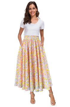 PRICES MAY VARY. High quality soft chiffon spring summer skirt,100% Polyester Elastic waist flare closure skirt,easy can dress up and down. Stretchy high waisted, flowy and swing pleasted a line fashionable and polka dot printed midi long pleated skirt, two pockets, A-line, polka dot, maxi skrit, midi skrit. It can be wore on casual, daily, travel, holiday, beach occasions,Perfect for spring, summer and autumn. Easy to wash by hands or machine wash,Do not Wring and bleach. Size Information(just Teacher Skirt, Long Skirt With Pockets, Long Pleated Skirt, Skirt Images, Tropical Print Dress, Cool Summer Outfits, Pleated Long Skirt, Trendy Skirts, Stylish Skirts