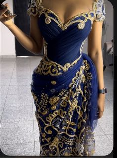 Beautiful dress African Wrapper Styles, Blue Traditional Dresses African, Gold And Blue Prom Dress, Aseobi Design 2023, Aseobi Design, Nigerian Traditional Dresses, Nigerian Wedding Dress, Nigerian Outfits, Nigerian Dress