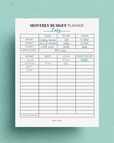 a printable budget planner is shown on a blue background with the words,'month and