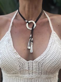 Bohemian Necklace, Y Necklace, Lariat Necklace, Leather Necklaces for Women, Pendant Necklace, Boho Necklace, Leather Necklace - Etsy Short Silver Necklace, Silver Boho Necklace, Leather Necklaces, Formal Jewelry, Necklace Leather, Single Ring, Long Silver Necklace, Women Pendant, Y Necklace