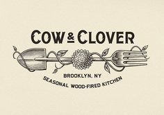 the logo for cow and clover brooklyn, ny seasonal wood - fired kitchen is shown