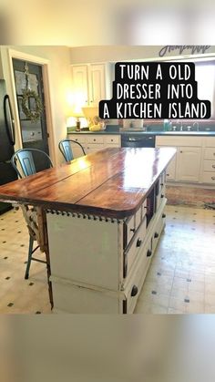 the kitchen island is made out of wood