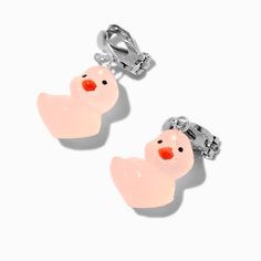 Claire's Pink Glow in the Dark Rubber Duck 0.5" Clip-On Drop Earrings Clip On Earrings Hoop, Cute Clip On Earrings, Crown Hair Clip, Sensitive Ears Earrings, Piercing Kit, Flower Crown Hairstyle, Cute Clown, Photo Frame Gift, Word Bracelet