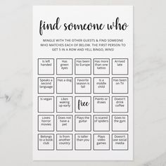 a printable game with the words find someone who