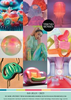 an advertisement for the trend sense magazine with images of jellyfishs and other colorful objects