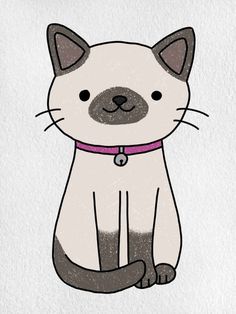 a drawing of a cat with a pink collar on it's neck and eyes