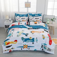 PRICES MAY VARY. Title: Yasida 7 Piece Airplane Comforter Set for Boys and Girls, Comforters Queen Size Bed in a Bag, Microfiber Kids Bedding for All Season (1 Comforter,1 Flat Sheet,1 Fitted Sheet,4 Pillowcases). Product Type: Categories > Bedding > Kids' Bedding > Comforters & Sets > Comforter Sets Boys Bed In A Bag, Airplane Bedroom For Boys, Boys Airplane Bedroom, Airplane Kids Room, Outer Space Bedding, Full Size Comforter Sets, Comforters Sets, Girl Comforters, Kids Comforter Sets