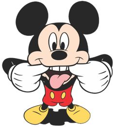 a cartoon mickey mouse making a goofy face with his tongue out and eyes wide open