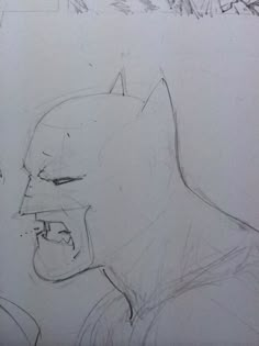 a pencil drawing of a batman with his mouth open