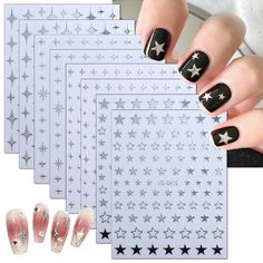 PRICES MAY VARY. Package Included: You will get 8 sheets 3d silver stars nail art stickers decals, glitter stars nail designs decoration, It provides you with a variety of options to give full play to your rich imagination of nail DIY. Stars Design: luxury shiny star nail stickers have 6 different colour, white, gold, silver, black, rose gold, laser silver,these nail stickers present different sparkle effects from different angles gives an elegant visual sense. Easy to use: Self-adhesive nail de Star Acrylic Nails, Diy Stars, Star Nail Designs, Star Acrylic, Silver Glitter Nails, Star Nail, Star Nail Art, Diy Acrylic Nails, Nail Stickers Decals