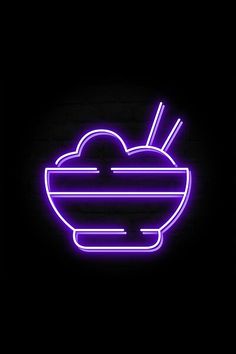 a neon sign in the shape of a bowl and chopsticks