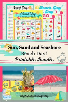 the sun, sand and seashore beach day printable bundle