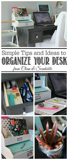 an organized desk with pencils, pens and other things in the drawer on it