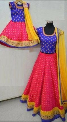 Mother Daughter Lehenga, Stone Work Embroidery, Mother Daughter Matching Dresses, Pink And Royal Blue, Mommy Daughter Dresses, Saree Reuse, Top Lehenga, Mom And Baby Outfits