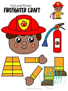 the cut and paste firefighter craft is ready to be used for children's crafts