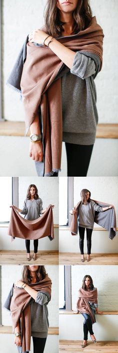 how to wear a blanket scarf Blanket Scarf Outfit, How To Wear A Blanket Scarf, Wearing A Scarf, Scarf Blanket, Wear A Scarf, How To Wear Leggings, Blanket Ideas, Otk Boots, How To Wear A Scarf