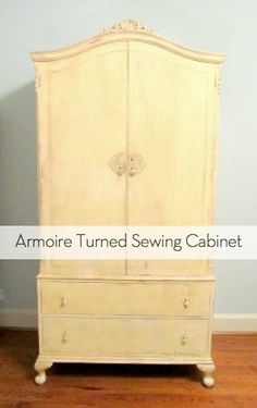 an armoire turned sewing cabinet