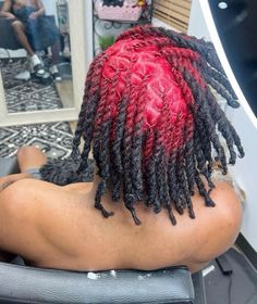 Dyed Roots On Locs, Reverse Dyed Locs, Red And Black Locs, Dyed Locs Ideas, Loc Colors, Short Dreadlocks Styles