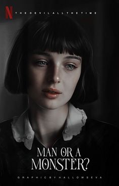 the poster for man or a monster?, which features a woman with dark hair and bangs