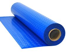 a roll of blue plastic tarp on top of a white background