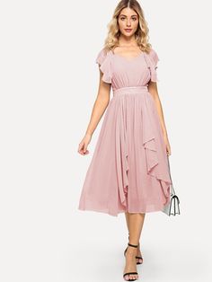 shein party dresses short Danille Alford Layered Fits, Boheme Chic, Ankara Gown Styles, Frock For Women, Trendy Dress Outfits, Evening Dresses Short, Shein Dress, Wide Waist, Pink Midi Dress