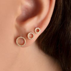 Diamond Circle Studs / 14k Gold Diamond Circle Earrings / Halo - Etsy Open Circle Stud Earrings, Diamond Circle Earrings, Ear Studs Indian Gold, Gold Circle Earrings, Studs Diamond, Circle Earrings Studs, Diamond Gift, Circle Diamond, Gold Diamond Jewelry