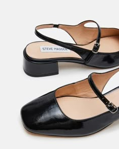 MARJORIE Black Slingback Mary Jane | Women's Heels – Steve Madden Quoi Porter, Everyday People, Womens Mary Janes, Office Shoes, Leather Socks, Women's Heels