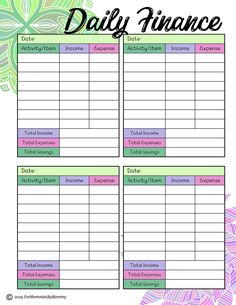 printable daily finance worksheet for the homeowners and their families - free printable financial worksheet