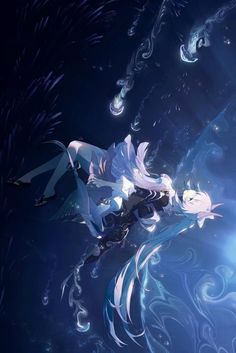 an animated image of a woman floating in the water