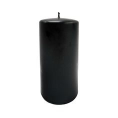 a black pillar candle on a white background