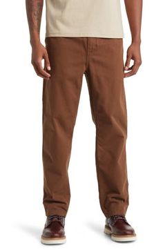 Loosely Fitted Straight Leg Work Pants With Elastic Waistband, Fall Straight Leg Pull-on Cargo Pants, Straight Leg Cargo Pants With Pull-on Style For Fall, Straight Leg Pull-on Cargo Pants For Fall, Relaxed Fit Straight Pants With Hip Pockets, Straight Pants With Hip Pockets In Relaxed Fit, Brown Cotton Jeans With Straight Hem, Straight Pants With Relaxed Fit And Hip Pockets, Solid Straight Leg Work Pants With Elastic Waistband