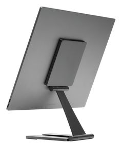 a computer monitor with a metal stand on it