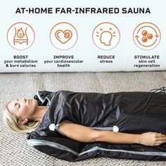 a woman is laying on the floor with her back turned to the side and an inflatable body pillow behind her