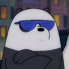 a cartoon bear with sunglasses on his face