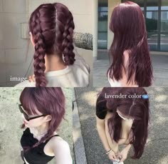 Chocolate Lavender Hair Color, Kpop Hair Dye, Dark Color Hair Ideas, Hair Dye Inspo For Brown Hair, Purple Hair Kpop, Plum Red Hair Color, Purple Hair Shades, Grape Purple Hair, Asian Hair Dye Ideas