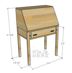 a wooden desk with measurements for the top